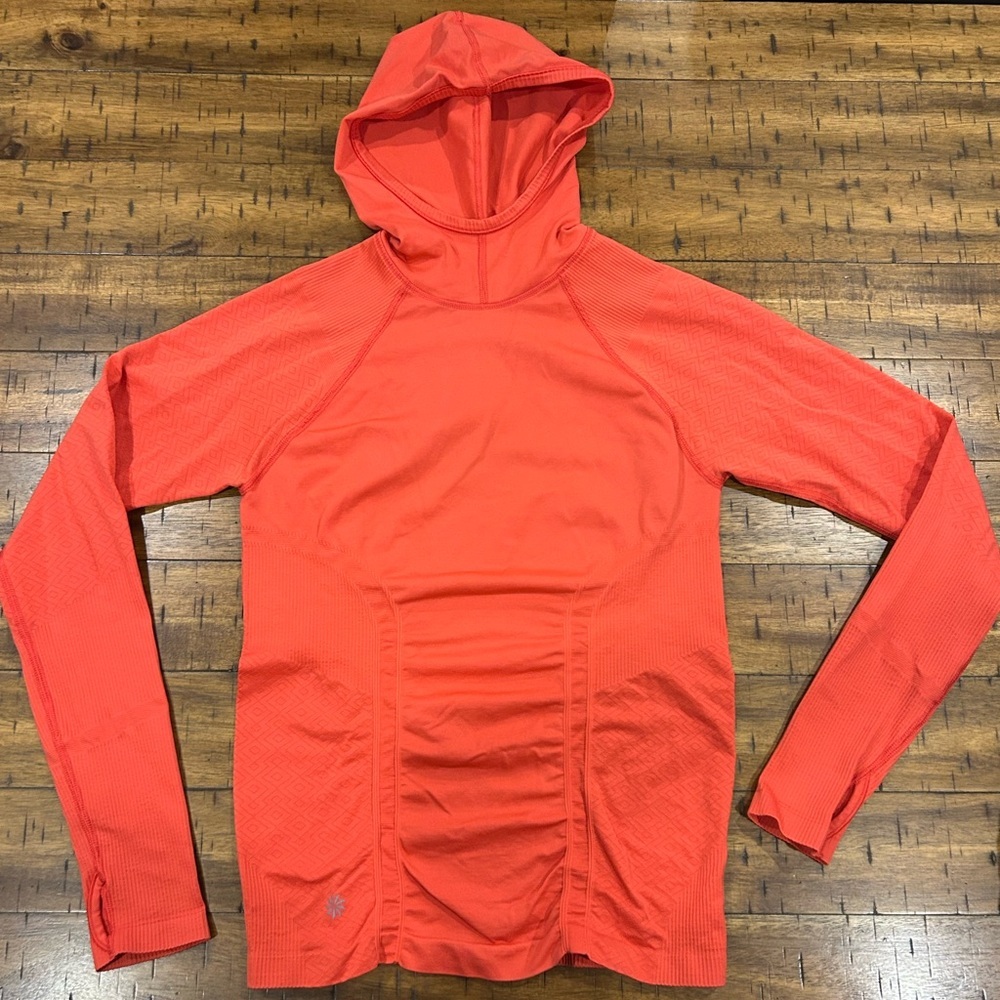 Athleta Red/Orange Hooded Long Sleeve Activewear Top